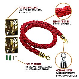 VIP Red Velvet Rope Set Gold Twisted Features